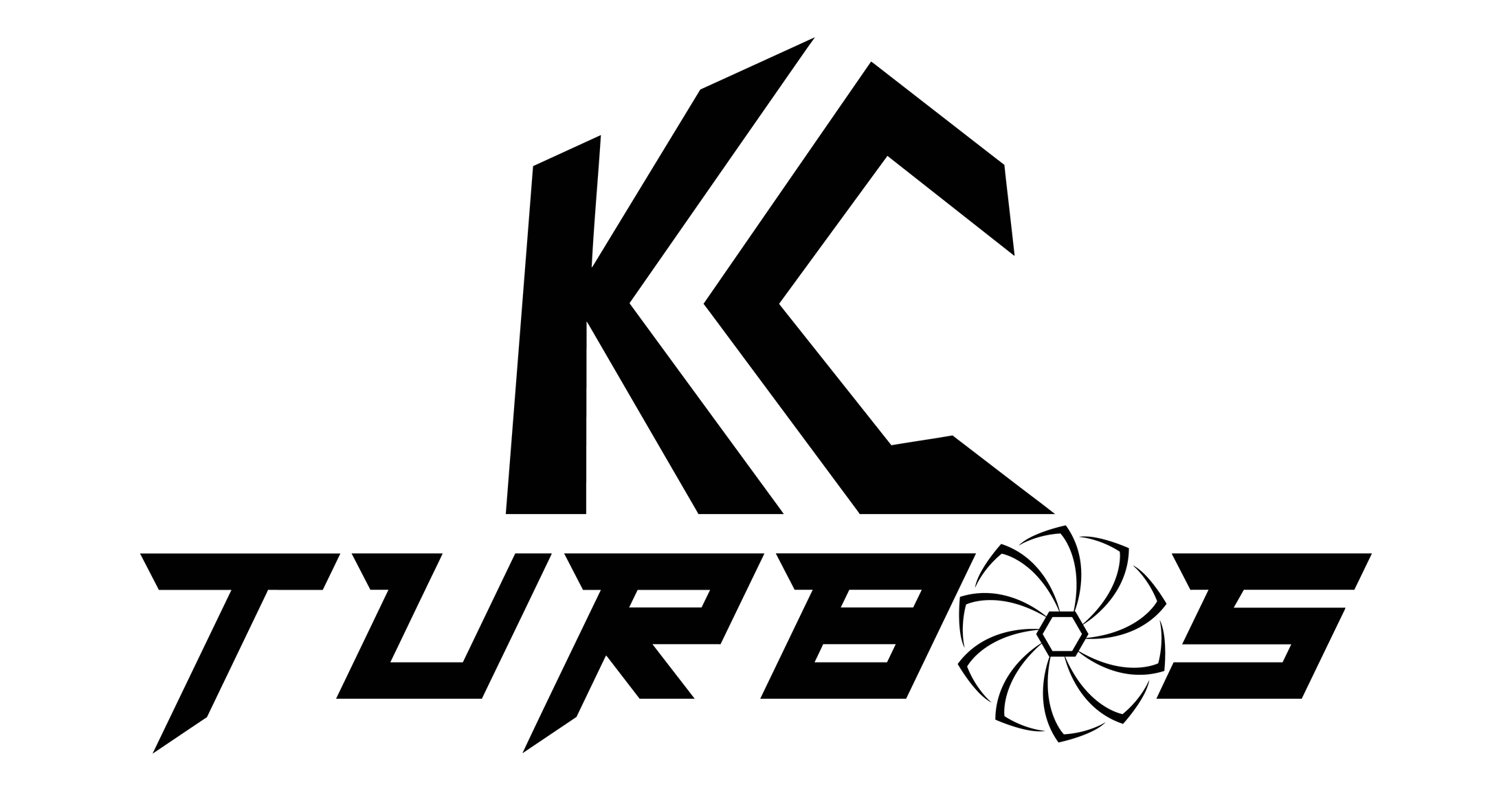 KC Turbos logo with customized, angular font and a turbo fan illustration.