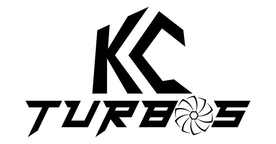 KC Turbos logo with customized, angular font and a turbo fan illustration.