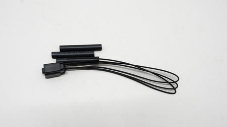 Black electronic components on a white background