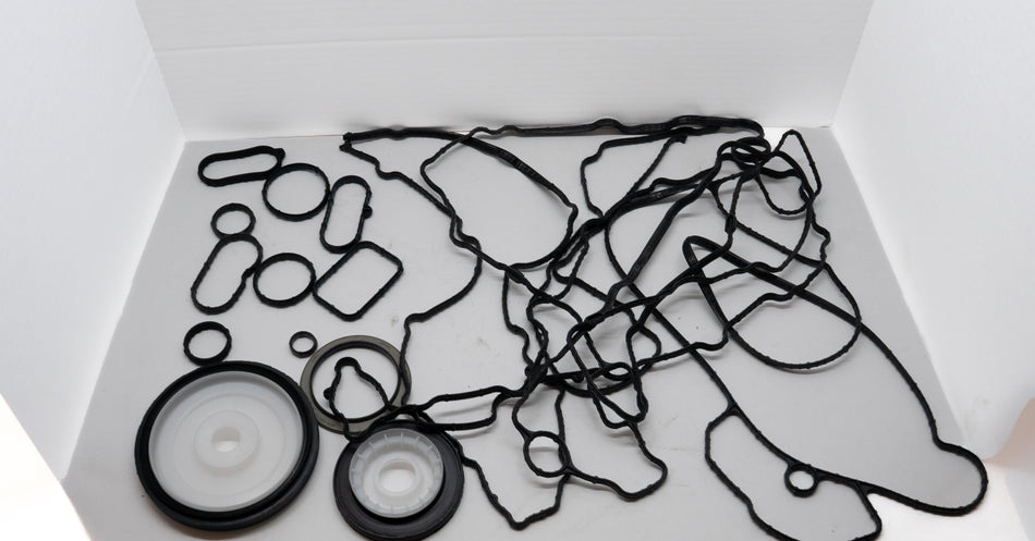 Set of mechanical gaskets and seals on a white background