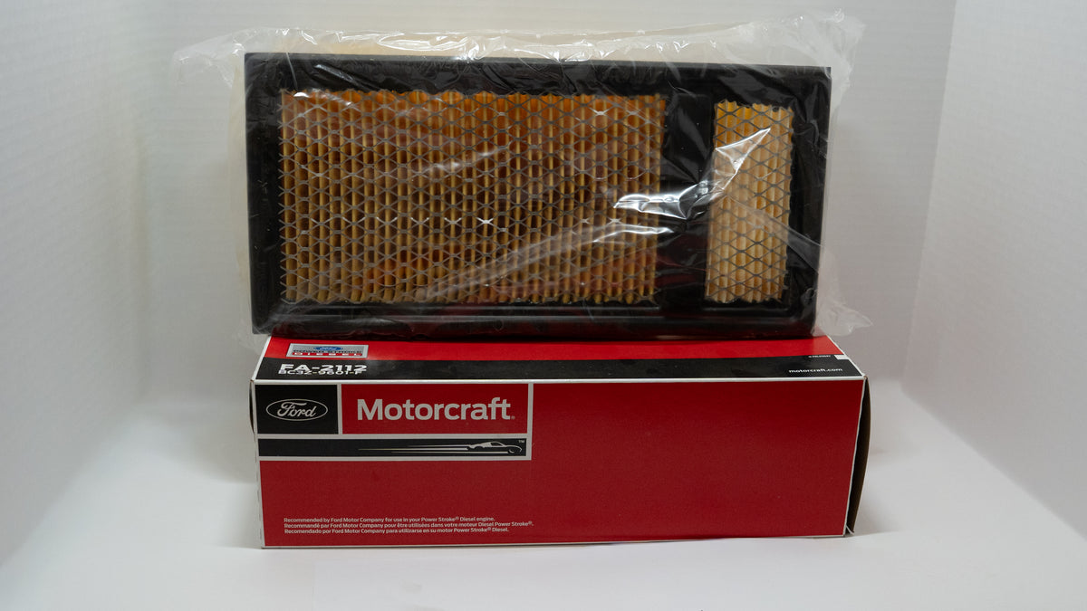 Motorcraft air filter with packaging on a white background.