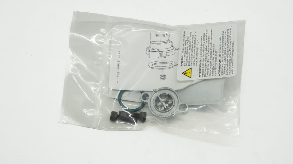 Mechanical parts in a clear plastic bag with a label on a white background