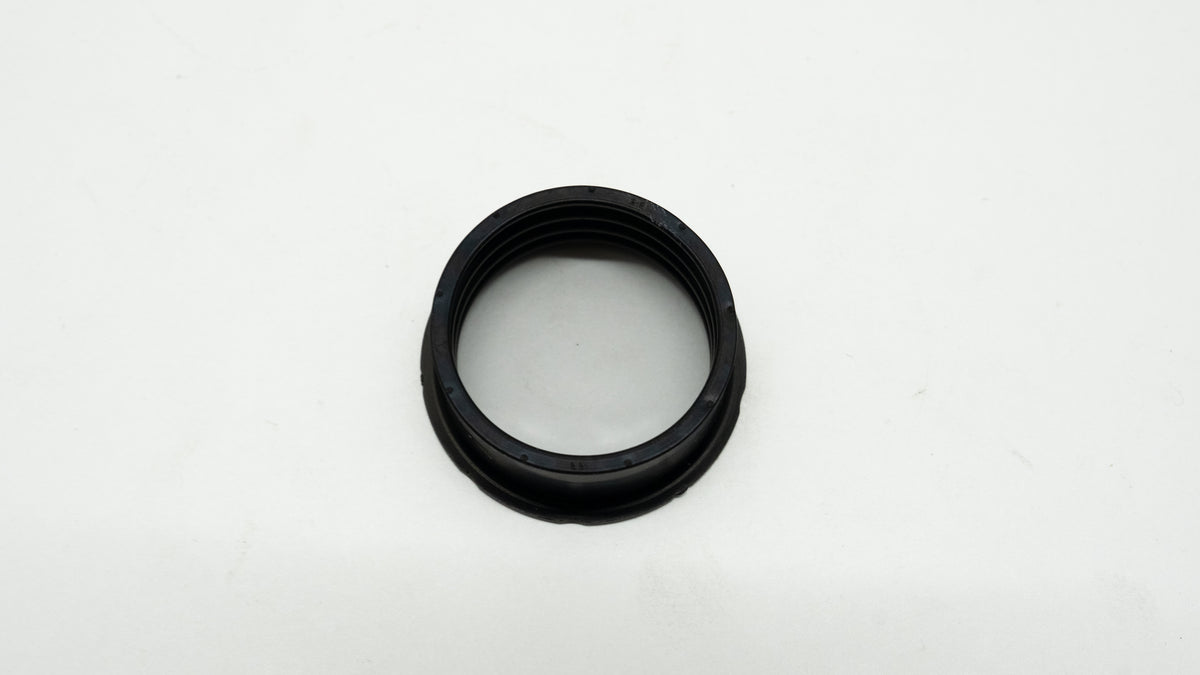 Circular black rubber gasket on a white background