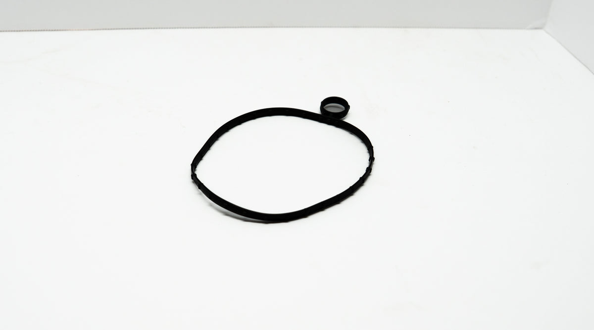 Black rubber gasket on a white background