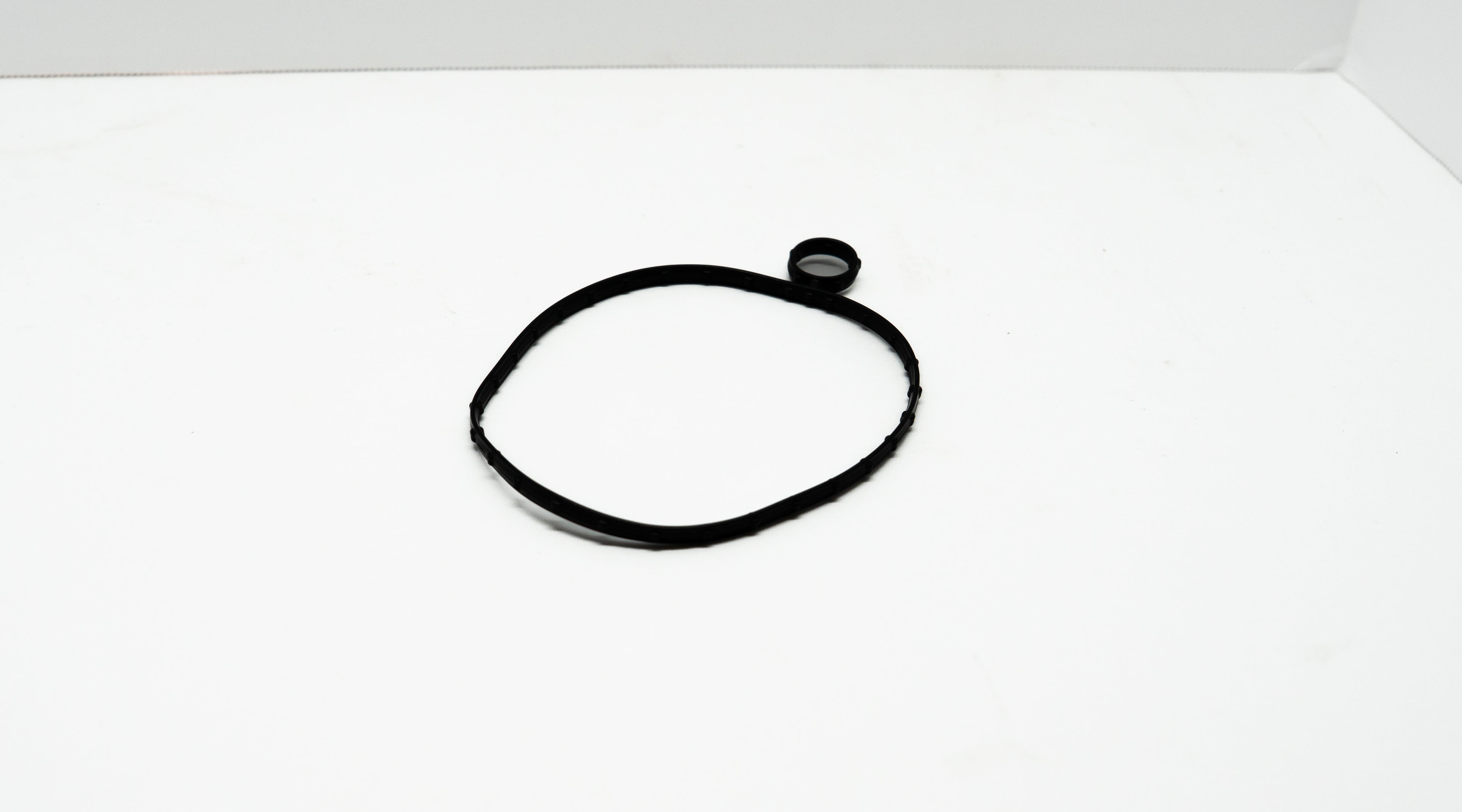 Black rubber gasket on a white background